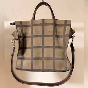 Zara Suede Olive and Brown Checkered Purse